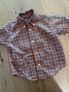 Ralph Lauren Orange and Blue Plaid Button-Down Shirt